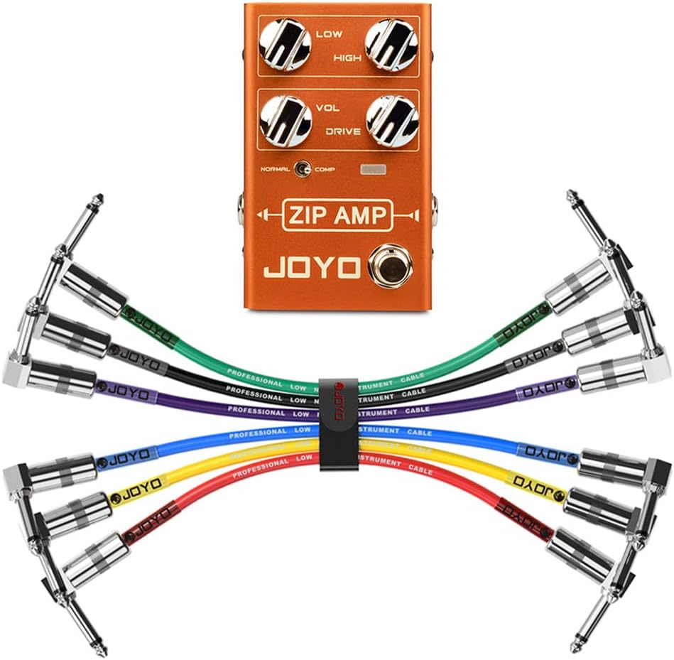 JOYO ZIP AMP Compression Pedal R-04 Bundle with Guitar Pedals Patch Cables CM-11, 1/4 Inch