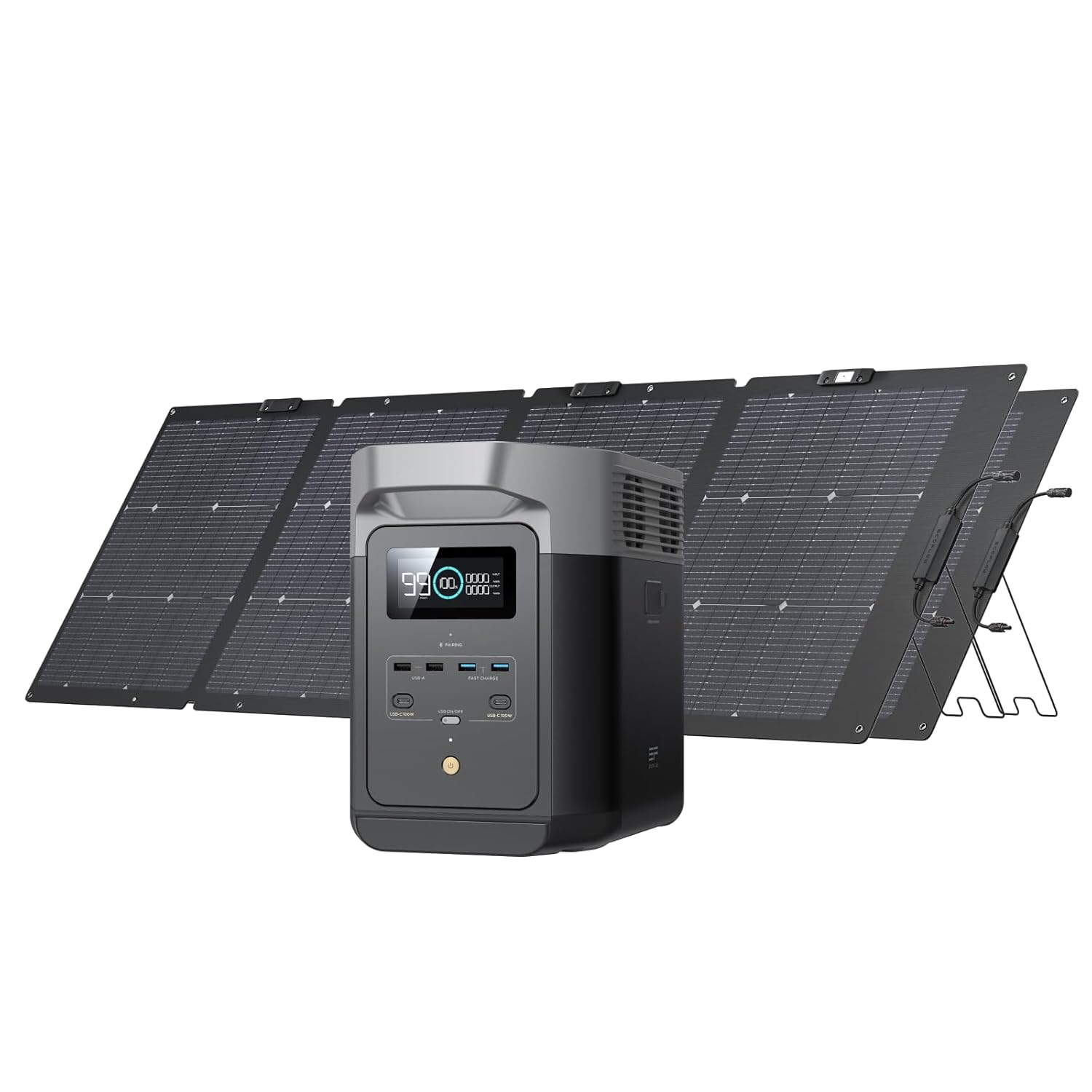 EF ECOFLOW Solar Generator DELTA 2 with 2x220W Portable Solar Panels, 1024Wh LFP Battery, Fast Charging, Portable Power Station for Home Backup Power, Camping & RVs