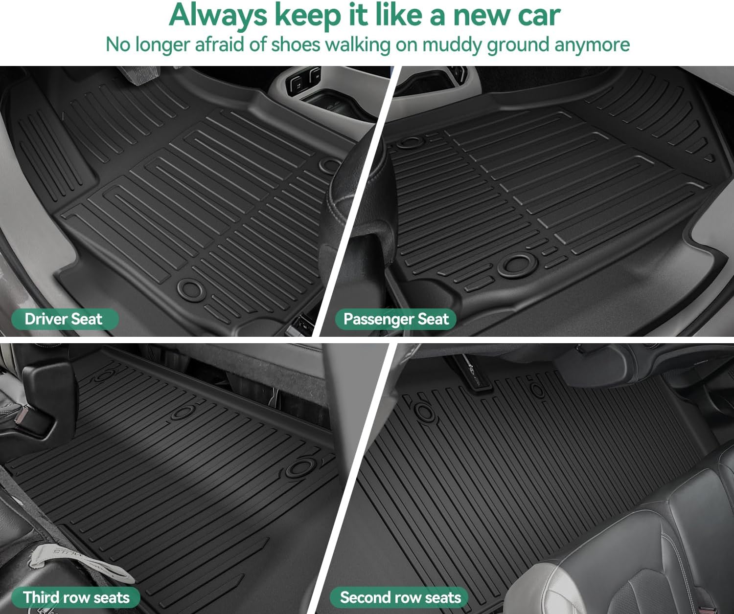 Floor Mats & Cargo Liner & Backrest Mat Fit for 2017-2026 Chrysler Pacifica 7 Passenger Model (Non Hybrid & Non Pinnacle) & 2020-2026 Voyager: All Weather Floor Mats Pacifica Accessories Trunk mat