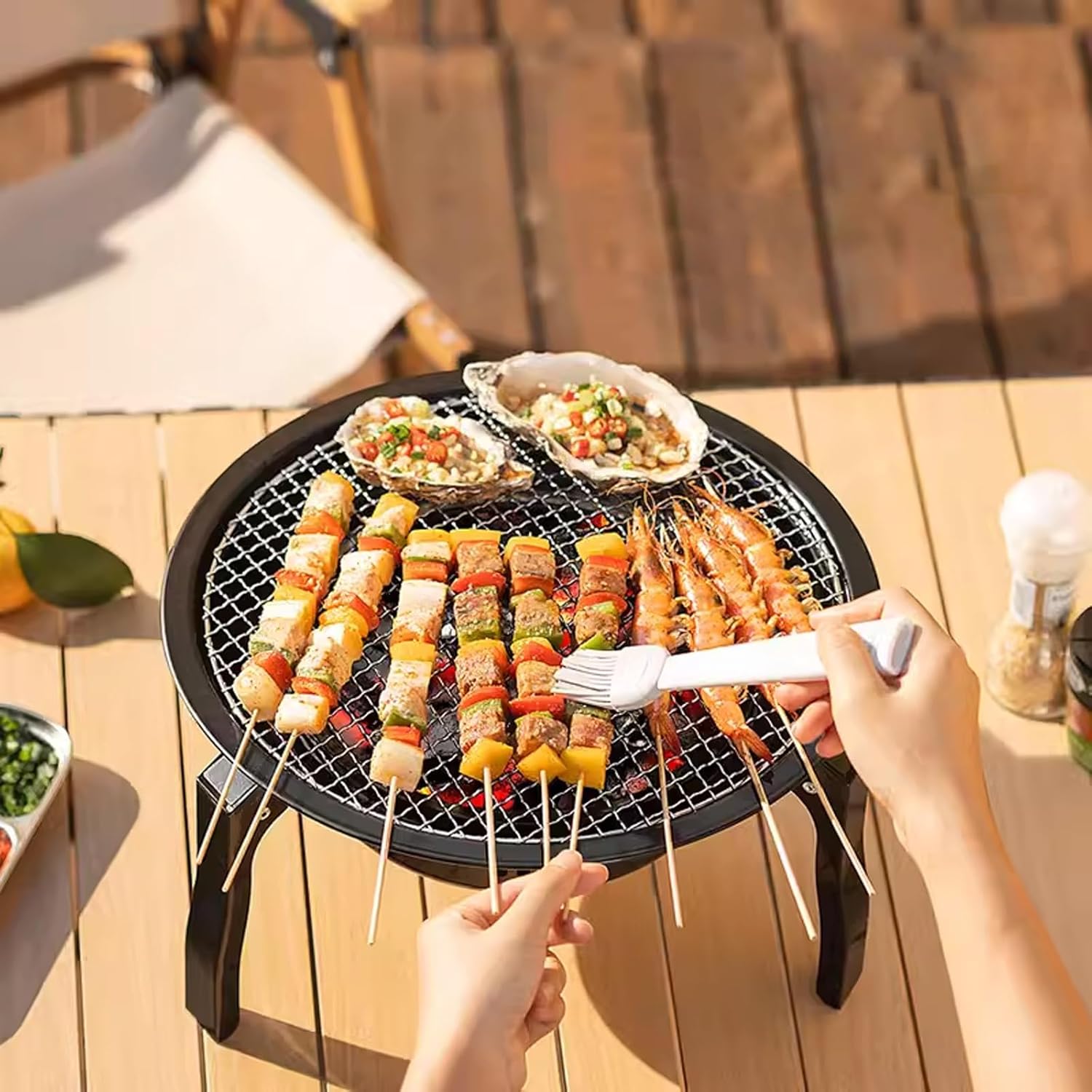 Generic Fire Pit Wood Burning, Charcoal BBQ Grill, Portable Foldable Iron Campfire, Camping Grill with Carry Bag for Outdoor Backyard Cooking, 1-5 People, 12.4*7.5*13.5in, Black