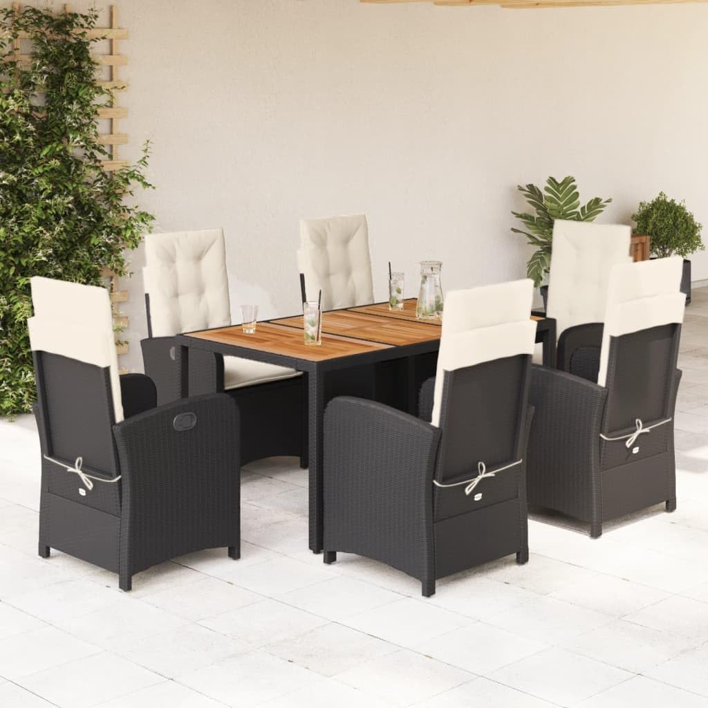 Furniture Sets 7 Piece Patio Dining Set with Cushions Black Poly Rattan,Adjustable Rattan Garden Dining Set with Glass Tabletop for Outdoor Patio Garden Conversation Sets