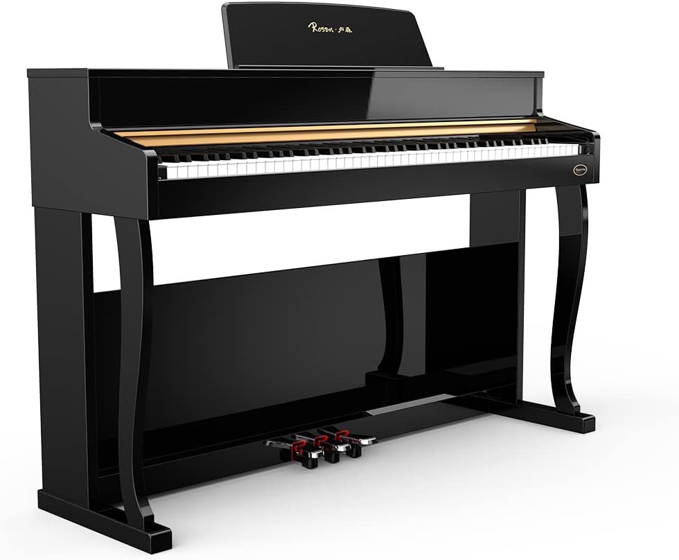 Rosen P70 Digital Piano 88 Key Home Piano Full Size Weighted Keyboard Piano with Stand Premium Upright for Beginner Professional luxury Electric Keyboard with Triple Pedal & Sliding Key Cover,Black