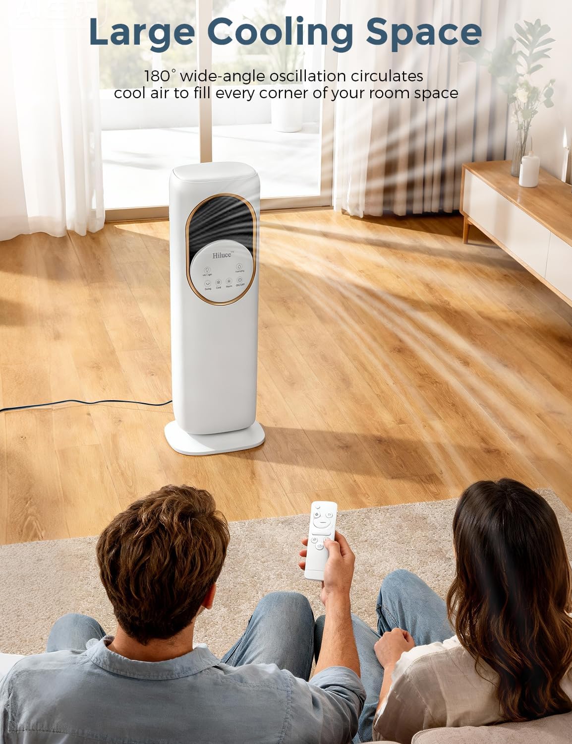Hiluce Tower Fan and Heater Combo,Room Heater with Remote,26ft/s Quiet Bladeless Fans,180°Oscillating,2 Heating & 3 Cooling Speed, 4L Water Tank, 9H Timer, for Office, Large Room, Bedroom 32
