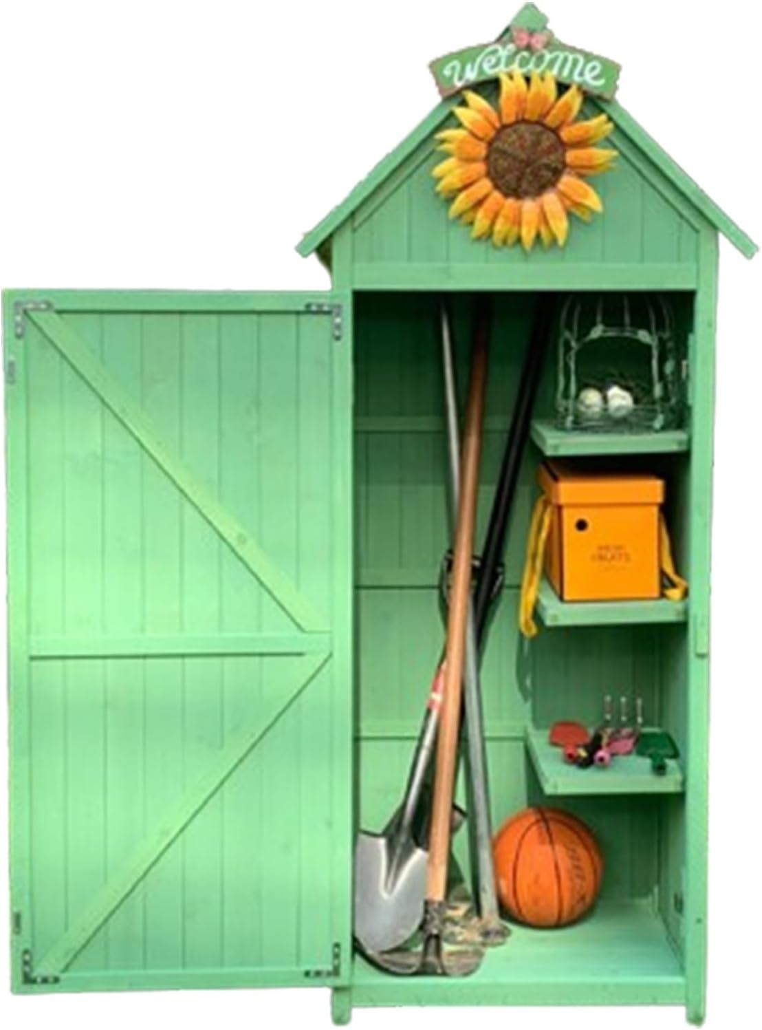 Waterproof Outdoor Sheds, Wooden Tool Storage Shed W/Detachable Shelves & Pitch Roof & Shutter Vents, Tall Vertical Tool Storage for Lawn Care Equipment (Turquoise 30.3 * 21.4 * 70.4in)