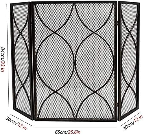 Spark Protection Fire Spark Guard Screen Baby Proof 3 Panel Fireplace Screen Guard, Black Foldable Spark Guard Fire Pit Screens with Metal Mesh, 49x12x33 Inch,