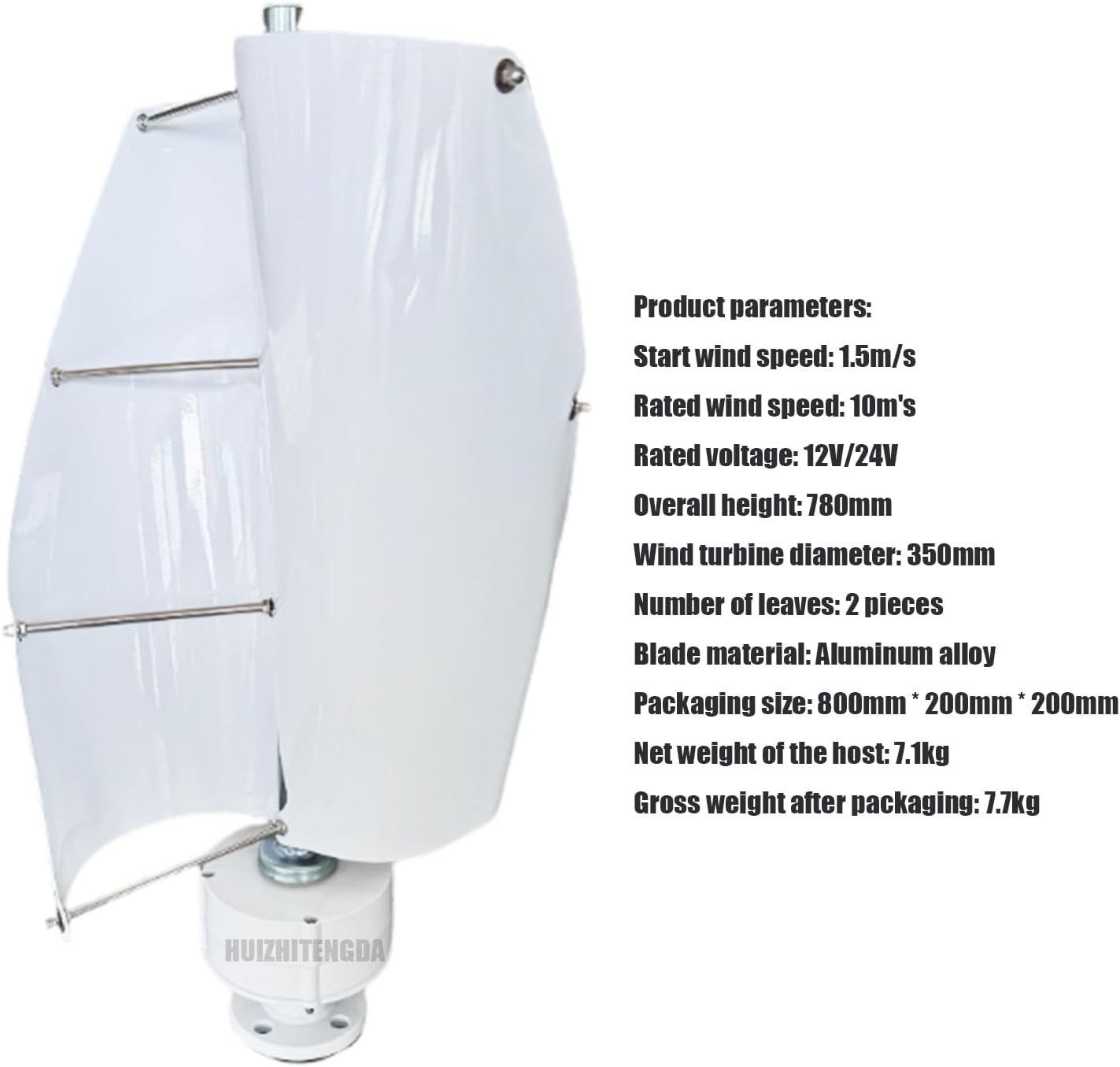 12V 24V 48V 1200W Vertical Wind Turbine Generator,2 Blades Free Energy Spiral Wind Turbine Generator for Wind and Solar Power Generation(Blue)