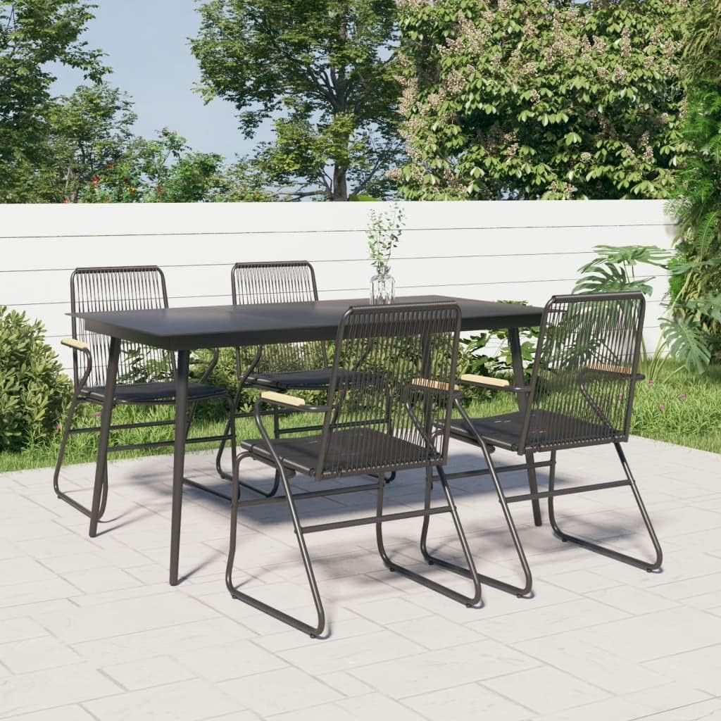 5 Piece Patio Dining Set Black PVC Rattan Garden Furniture