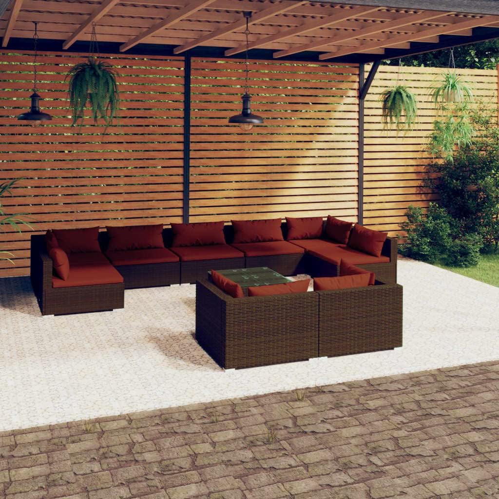 10 Piece Patio Lounge Set with Cushions Brown Poly Rattan,Cozy Patio Lounge Set: Ultimate Comfort and Flexibility for Outdoor Living Patio Furniture Sets, Outdoor Furniture Sets