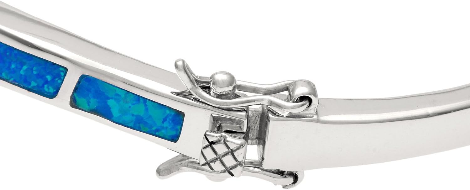 Sterling Silver Created Blue Opal & CZ Bangle