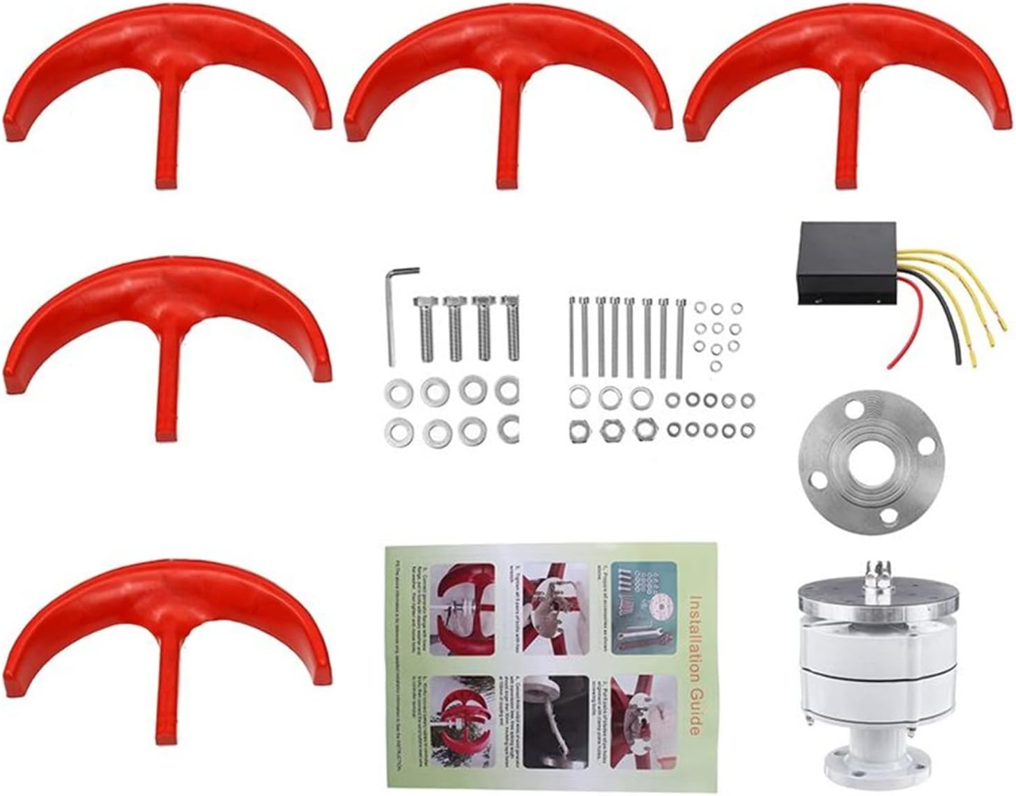 Industrial Wind Turbine Generator Wind Turbine Generator, 100w 200w 300w 5 Blades Vertical Axi Wind Turbines Generator Lantern 12V 24V Wind Turbines Kit Solar and Wind Power Parts(Red,24V_300W)