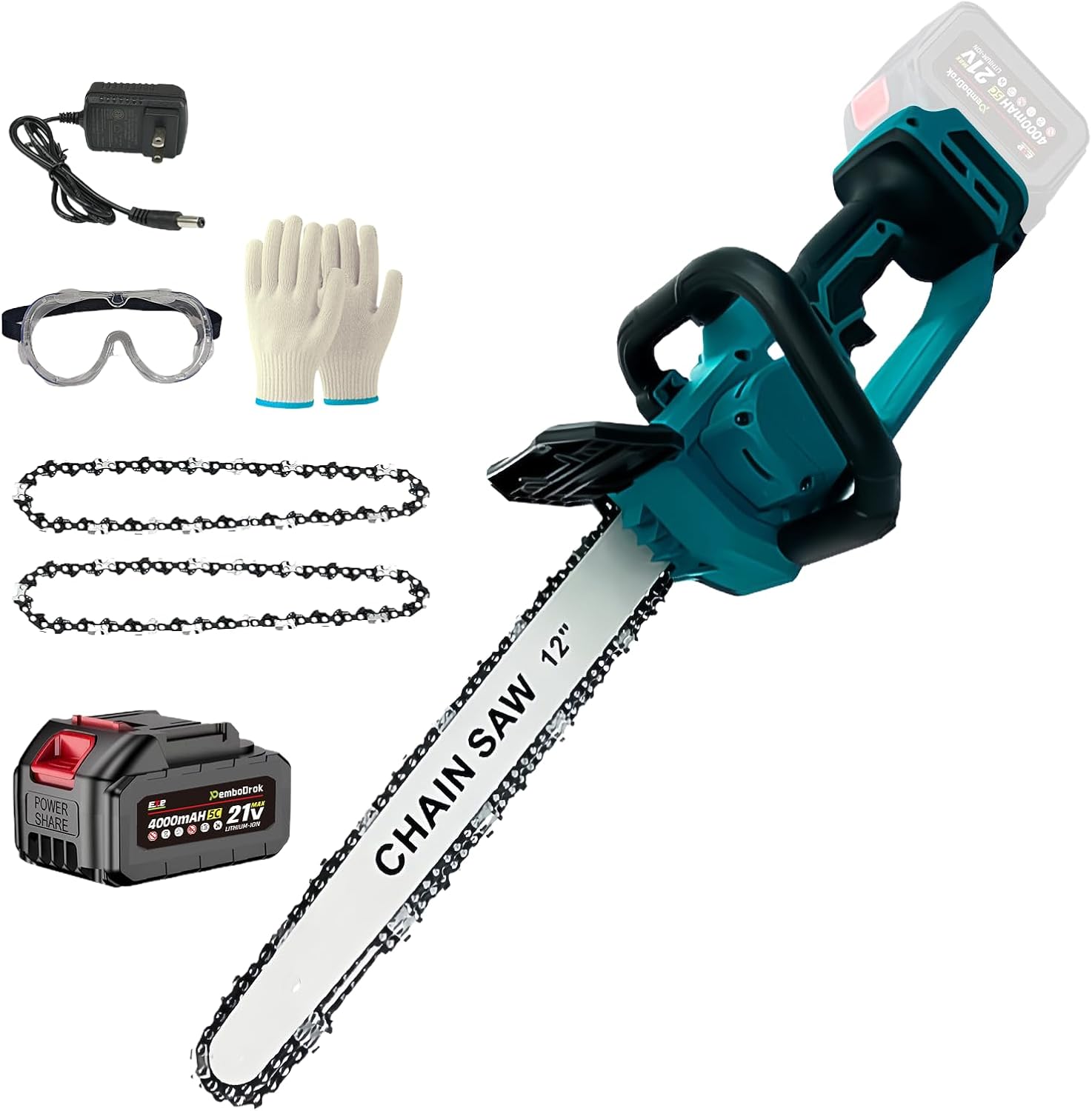 12 inch Brushless Electric Chain Saw | Lightweight, Portable, Powerful, Safe Handguard Design | Powered by 20V Lithium Battery with Chain Oil and Tool Kit (Including Battery and Charger)