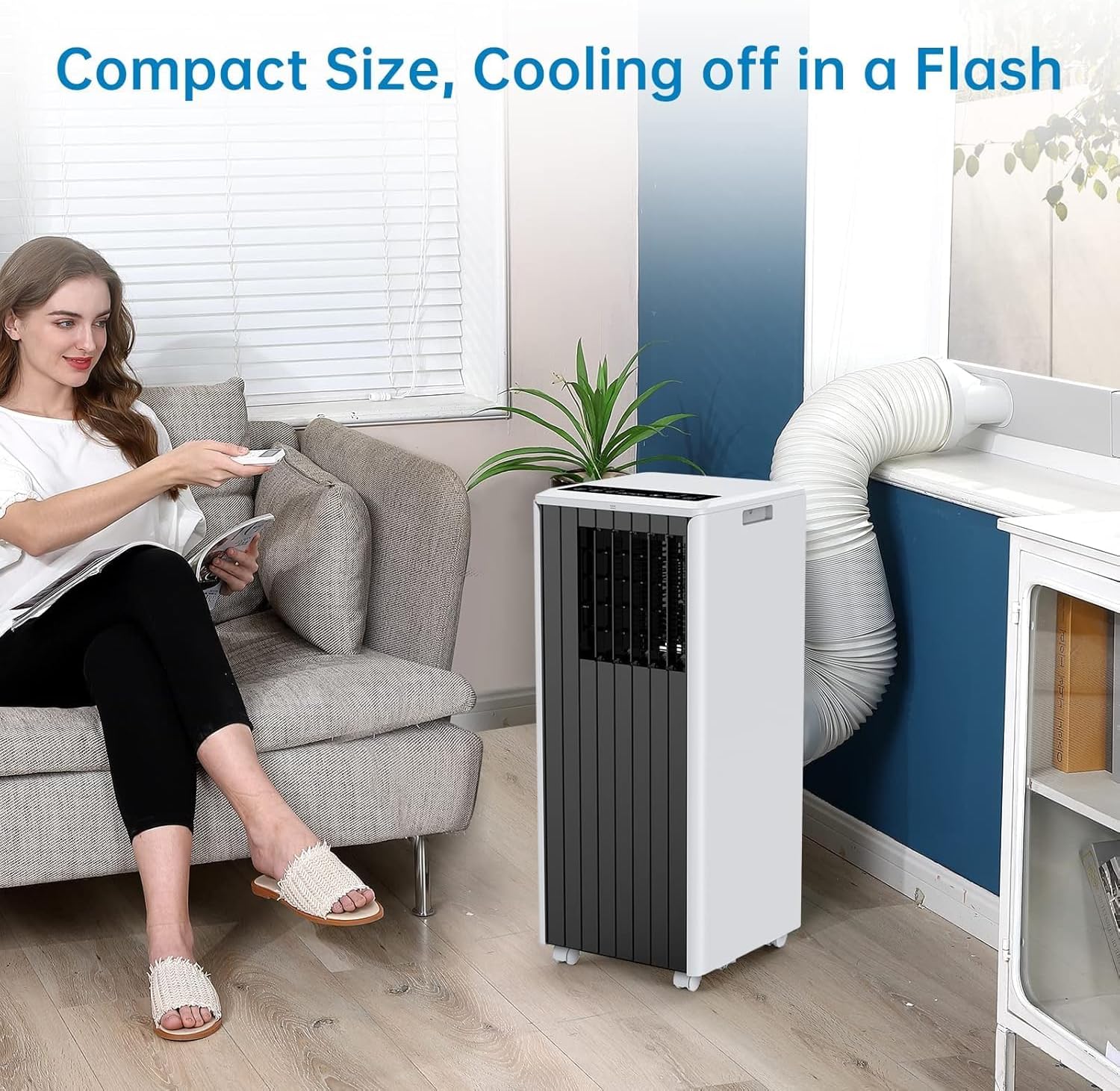 8,000 BTU Portable Air Conditioner – 3-in-1 Cooling, Dehumidifier & Fan Modes | Ultra-Quiet Operation (51dB Sleep Mode) | Covers Up to 350 Sq. Ft. | 24H Timer + Remote Control + Washable Filter