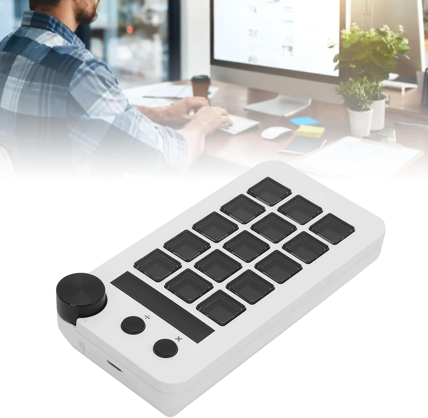15 Macro Keys Stream Controller with Knob, Customizable Visual Keyboard, Effortlessly Manage Streams Shortcuts for Multiple Programs, Compatible with PC OBS Software (White)