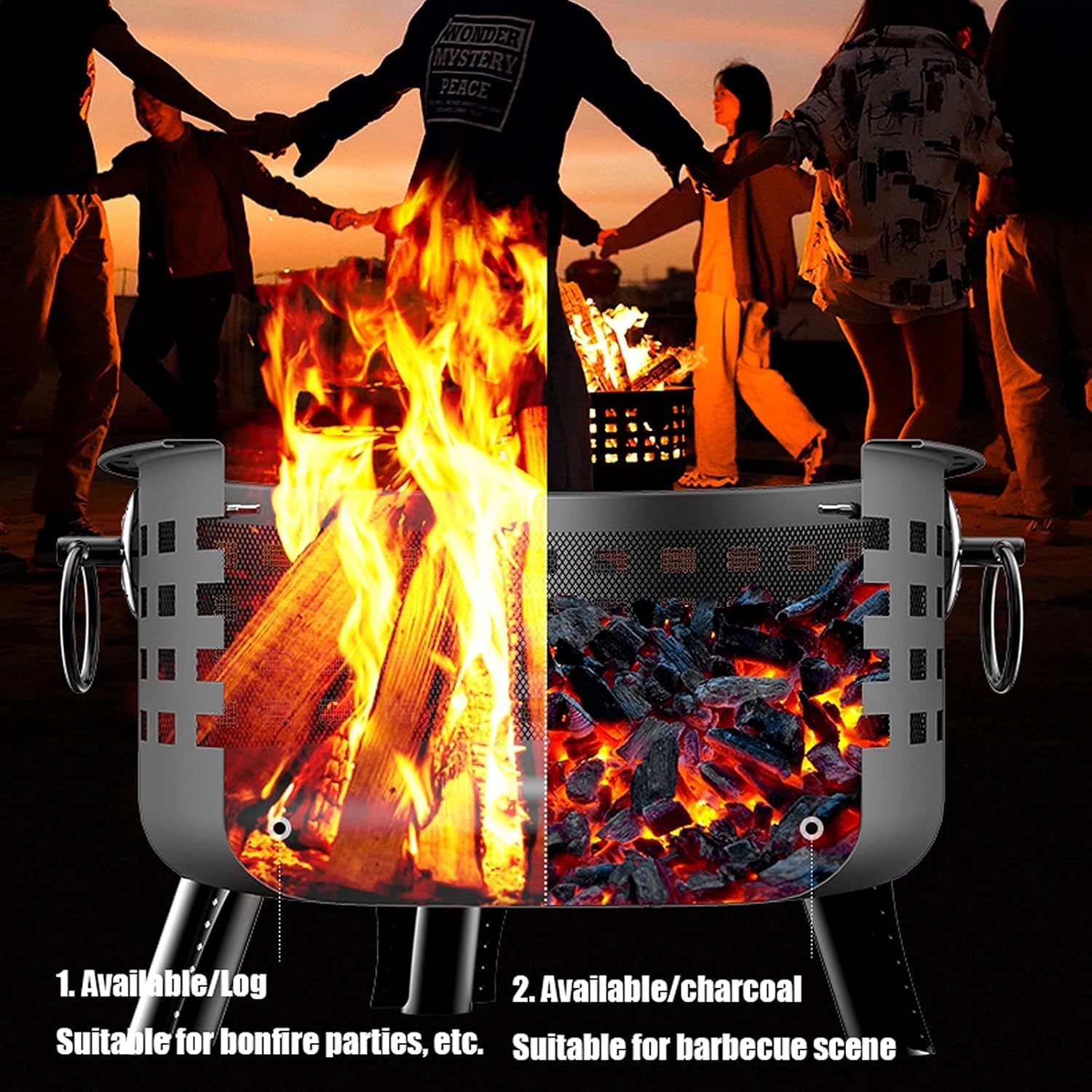 Garden Fire Pit Grill Bowl Grill Barbecue Rack Portable Fire Pit, Round Wood Burning Fire Pit, Fire Pit for Outdoor Garden Patio, for Outdoor Backyard Terrace Patio