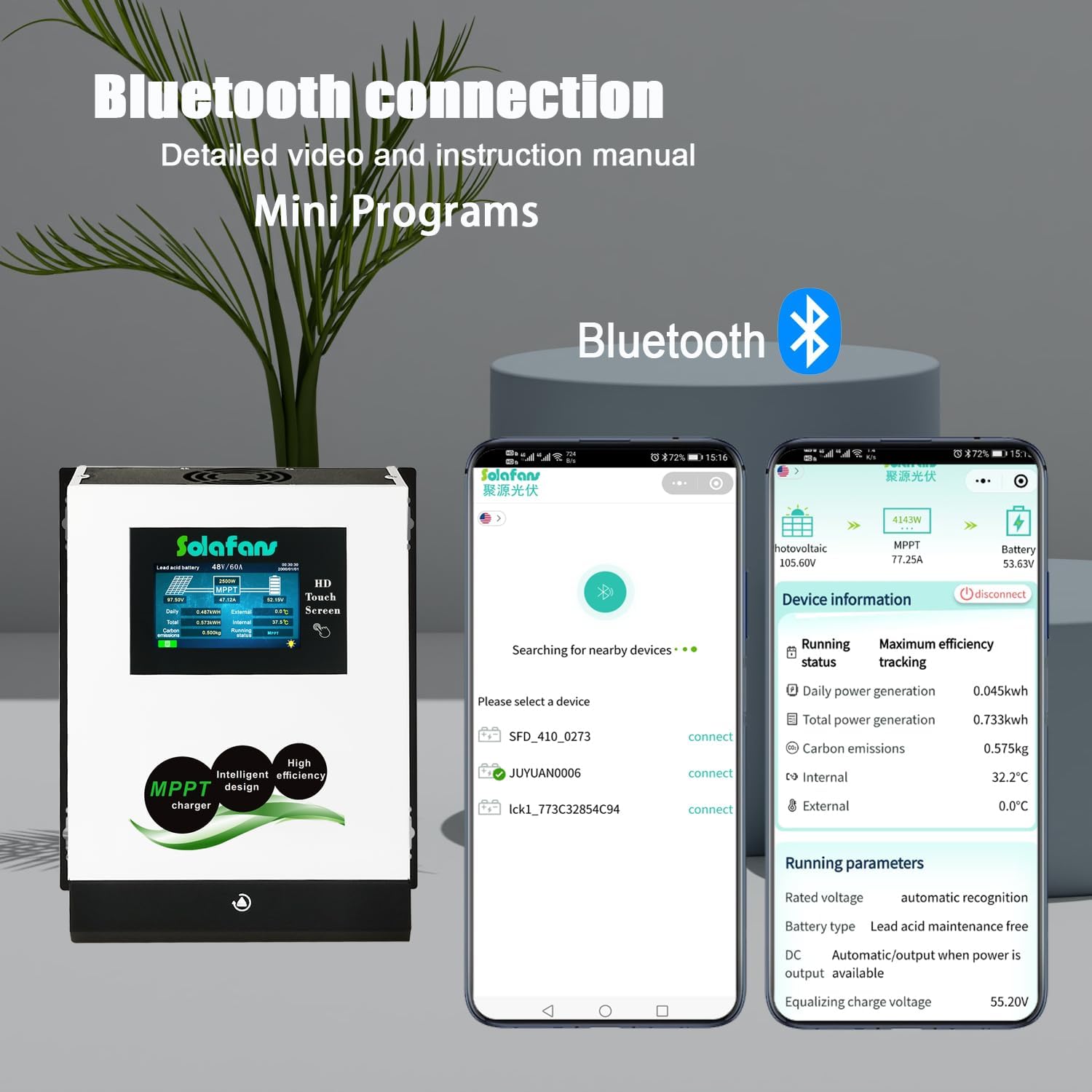 48V 70A HD Touch Screen MPPT Solar Controller 3840W PV DC150V 12V/24V/36V Bluetooth Battery Reactivation with Multi-Language