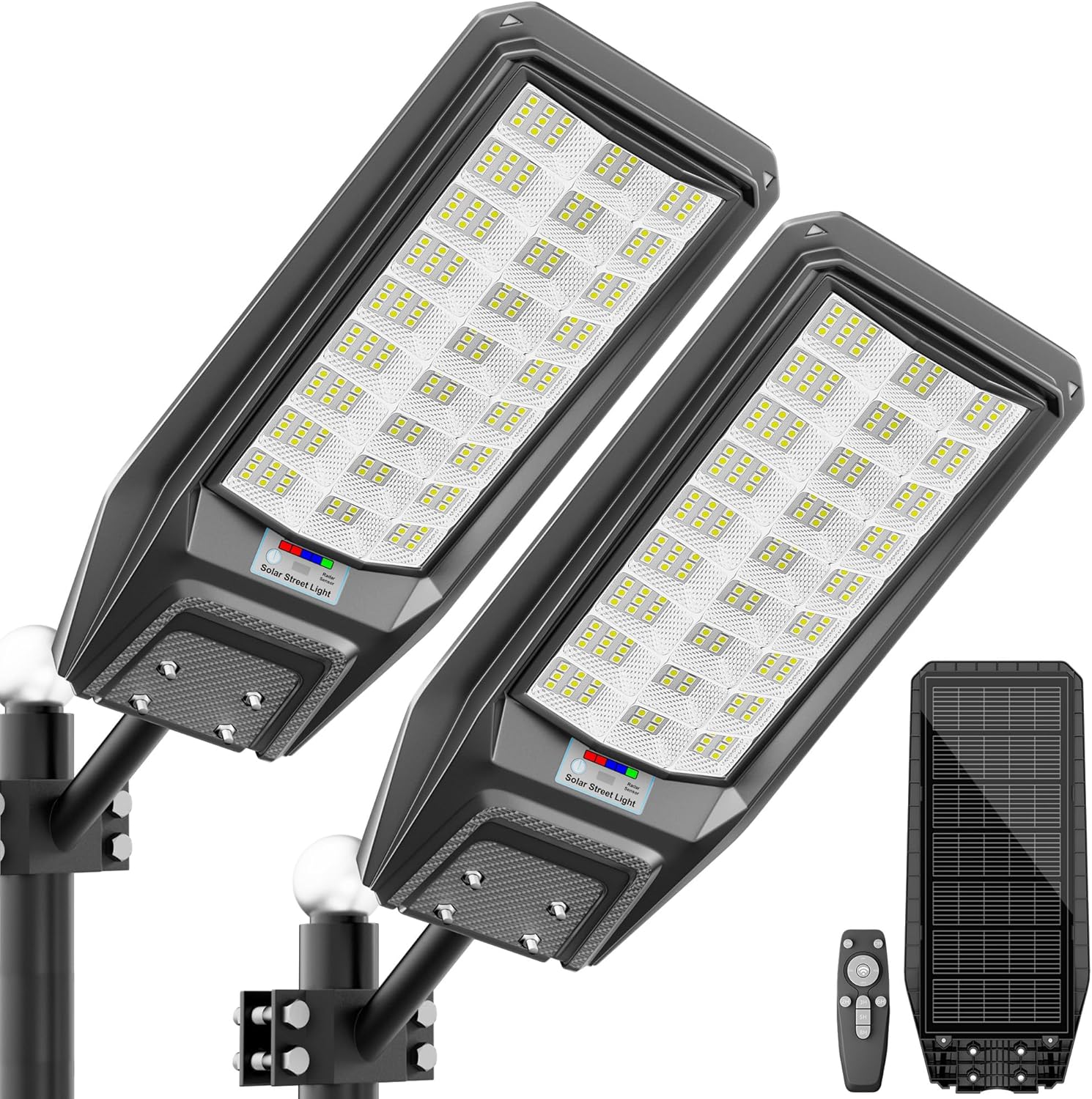 9500W Solar Lights Outdoor Waterproof, Commercial Street Lights Solar Powered Dusk to Dawn 243 LEDs with Remote/Motion Sensor, IP67 for Parking Lot/Garden/Yard, 2 Pack