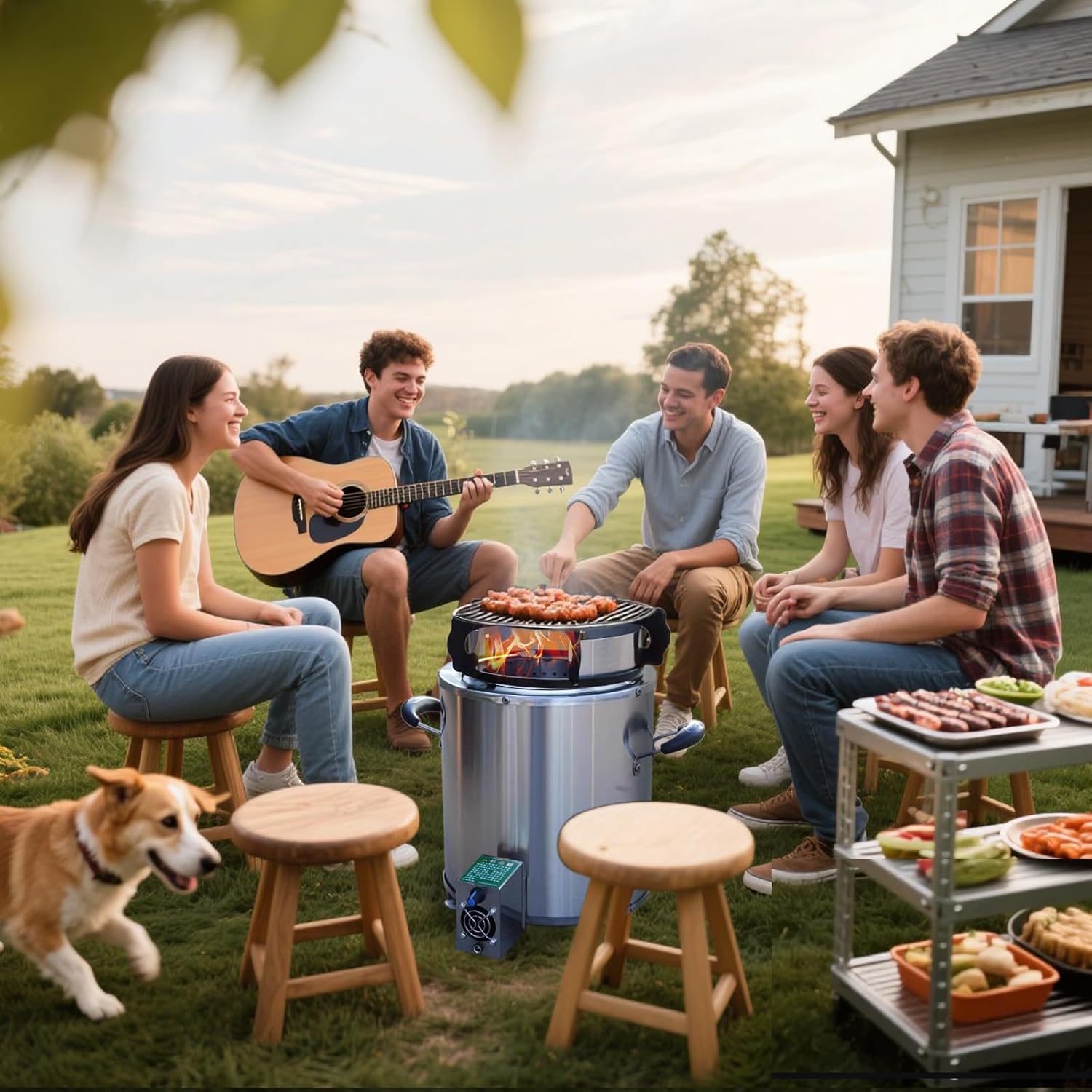 Portable Fire Pit for Camping Smokeless Firepit Outdoor Wood Burning Fire Pit with Wind Guard Blower und Ash Outlet Stainless Steel Wood Stove for Outside Patio Bonfire