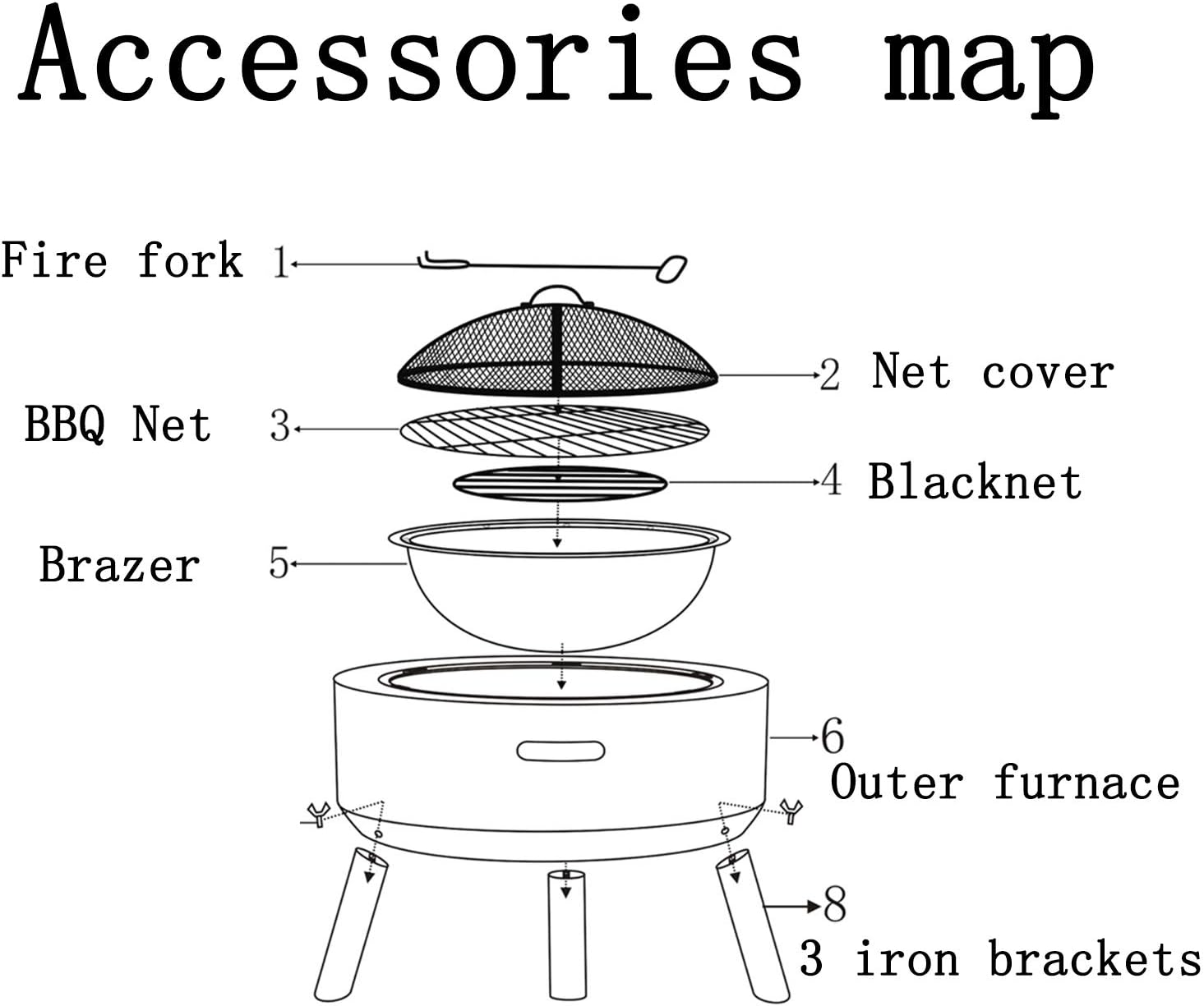 Concrete Round and Wood Burning Fire Pit Outdoor Garden Fire Pit Backyard Patio Garden Fireplace 3 in 1 Fireplace for Bonfire Barbecue in The Wild for Camping, Black