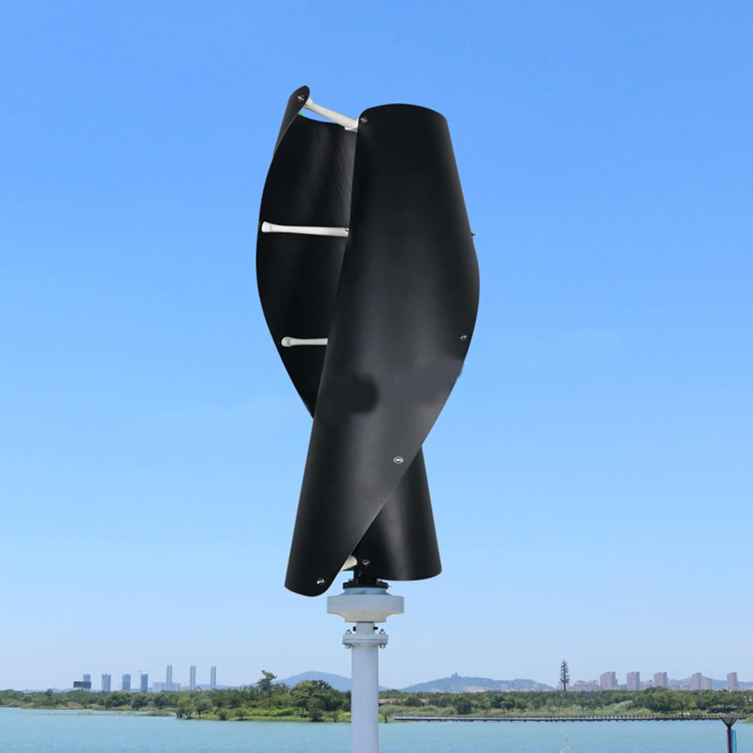 Black Vertical Wind Turbine Generator, 4000W 220V 12V 24V 48V with Controller 3 Phase 2 Blades Home Use New Spiral Wind Turbine Low Noise for Garden Home