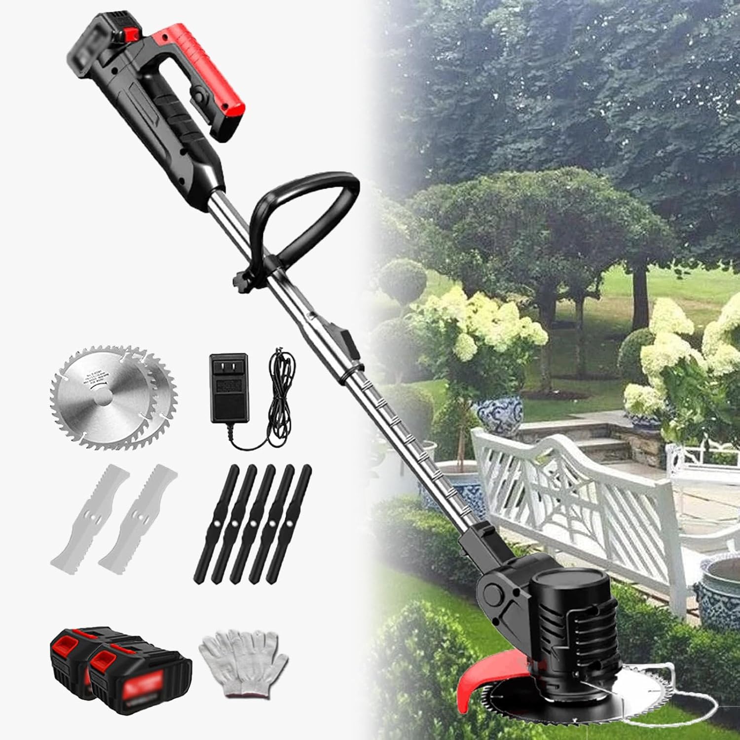 Multifunctional Household Lithium Electric Lawn Mower, Height Adjustable, Cordless Trimming Gardening Tool Suitable for Parks, Gardens, Lawns,24V/4.0Ah ()