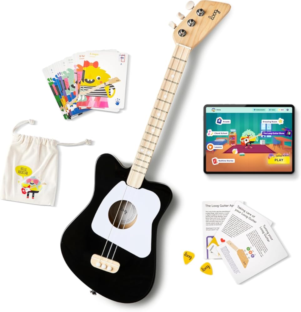Loog Mini Acoustic kids Guitar for Beginners 3-strings Ages 3+ Learning app and lessons included
