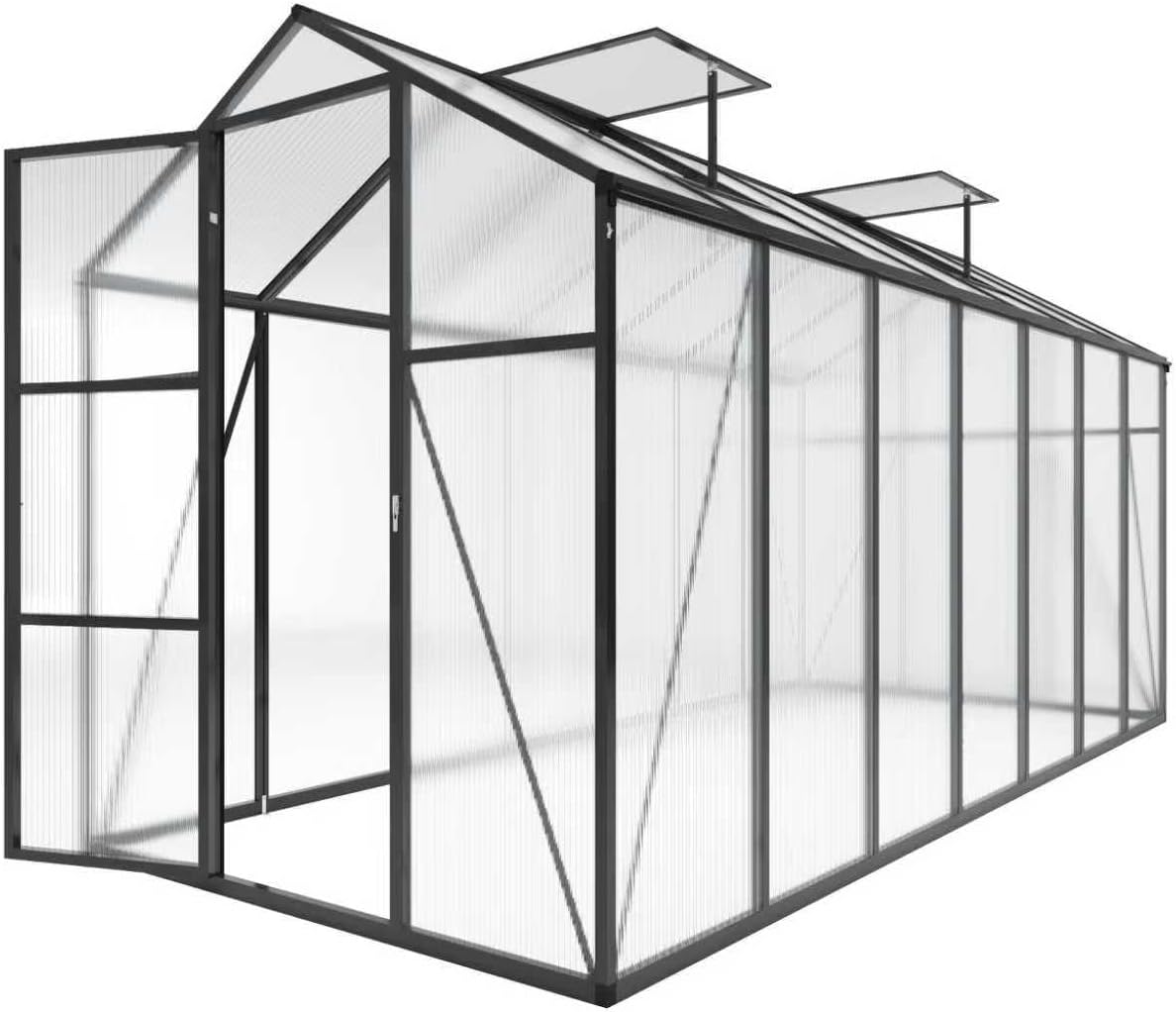 6x14FT Walk-in Outdoor Greenhouse - Polycarbonate Garden Greenhouse with Sturdy Aluminum Frame, Adjustable Vents, Lockable Door & UV Protection for Backyard