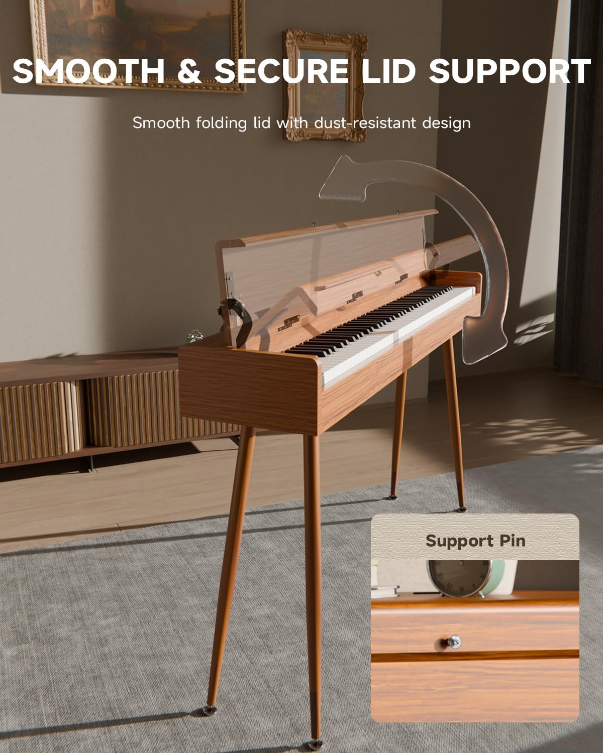 Eastar EUP-100 88 Key Weighted Keyboard Piano, Full-Size Home Digital Piano for Beginner, with Cover, Headphone, Music Stickers, Three-Pedal, Wireless Conection, Recording, MIDI - Retro Wood Color