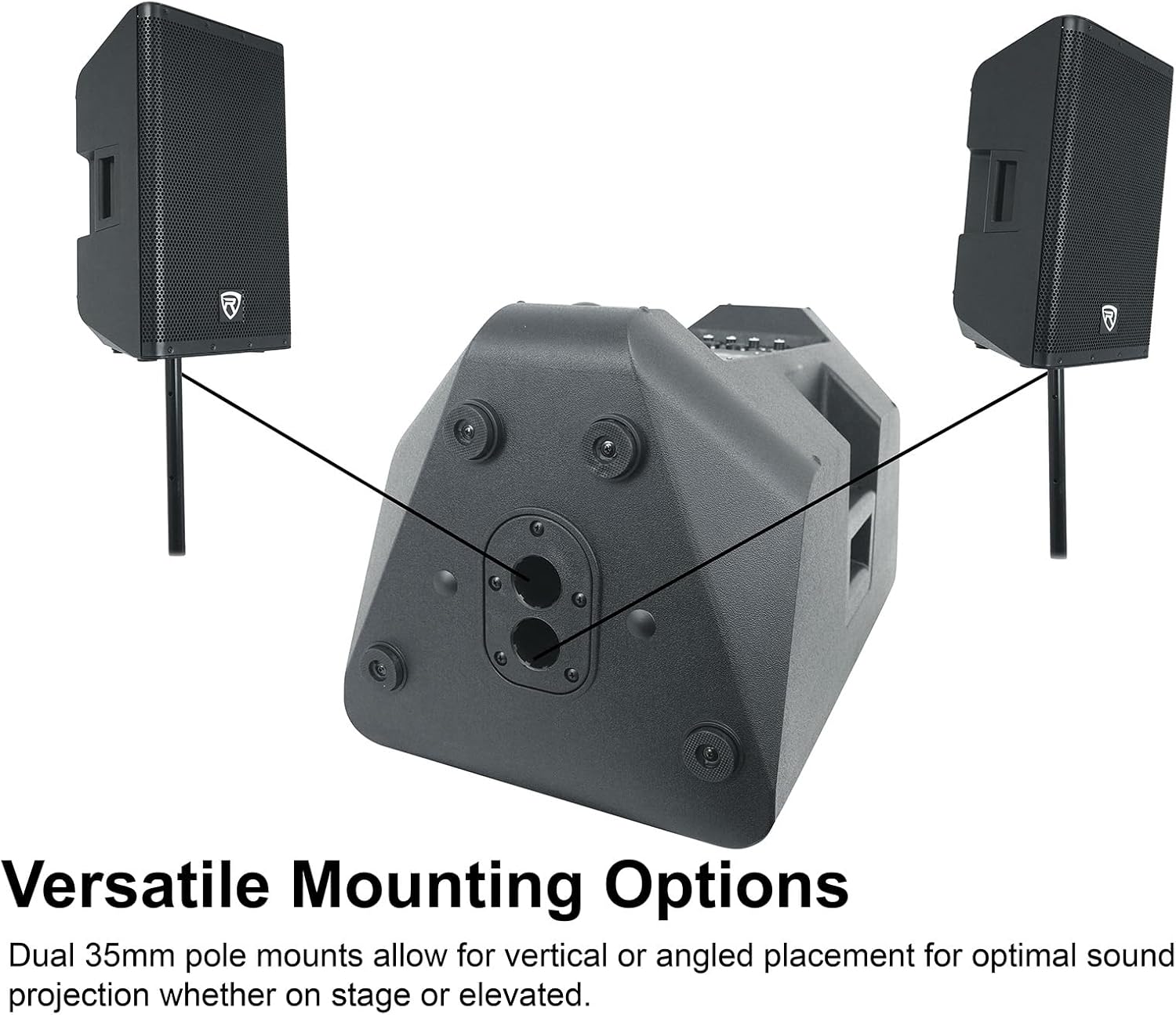 Rockville DX12 2000W 12” Powered PA Speaker, 2-Channel Mixer, XLR & 1/4” Inputs, Dual-Angle Pole Mount, Stage Monitor Angle, Perfect for Live Sound, Events, Venues & DJs