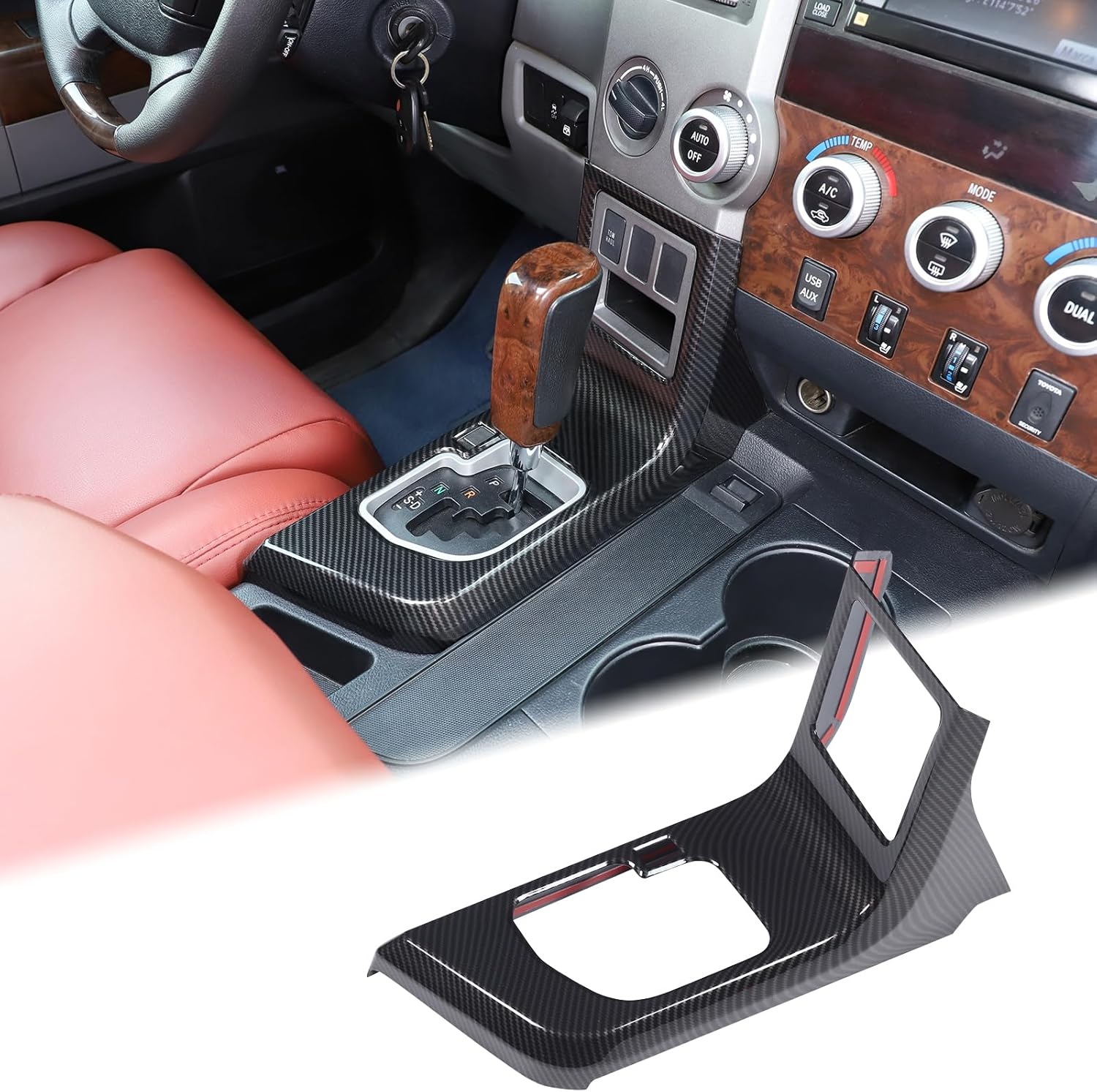 Aunginsy Center Console Gear Shift Panel Trim Cover Compatible with Toyota Tundra/Sequoia 2007-2013 Car Central Control Gear Shifter Box Panel Protector Frame Decorative Cover ABS Interior Accessories