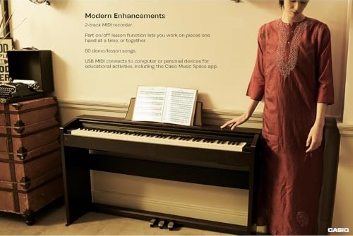 Casio Privia PX-770 – 88-Key Weighted Console Digital Piano | Tri-Sensor II Scaled Hammer Action Keys | AiR Sound Source, 19 Tones, Concert Play, 16W Stereo Speakers, USB-MIDI | Elegant Brown Cabinet