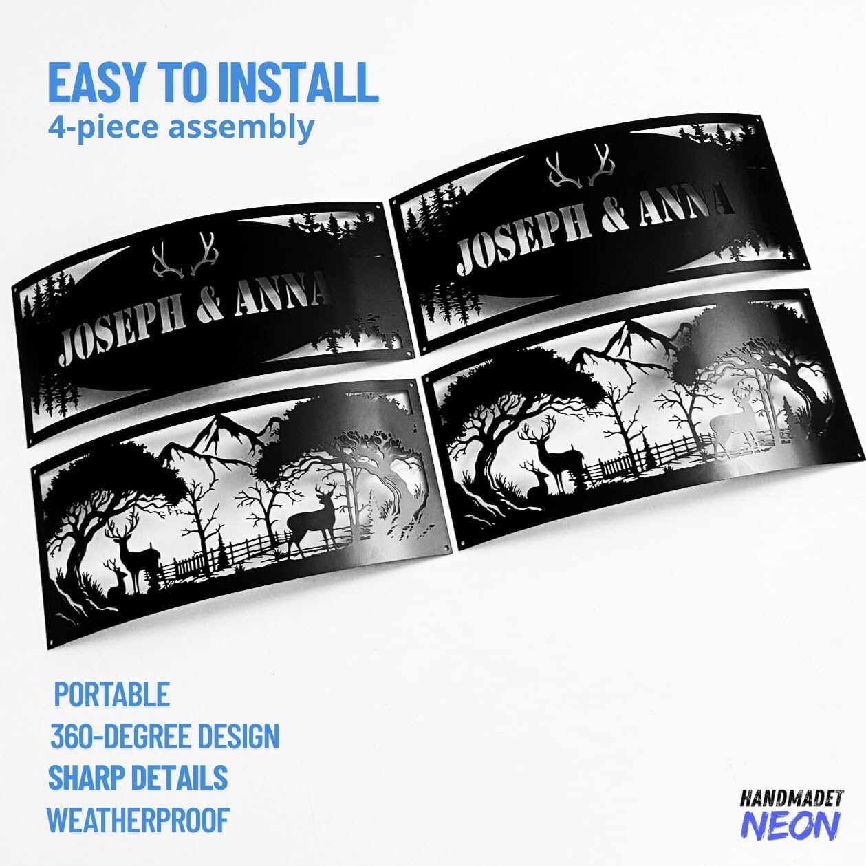 Personalized Fire Pit Ring 360 Degree, Outdoor Fireplace, Custom Text Fire Pits for Outside, Patio Firepit, Camping Bonfire Firepits, Garden BBQ Backyard Decor (Deer)