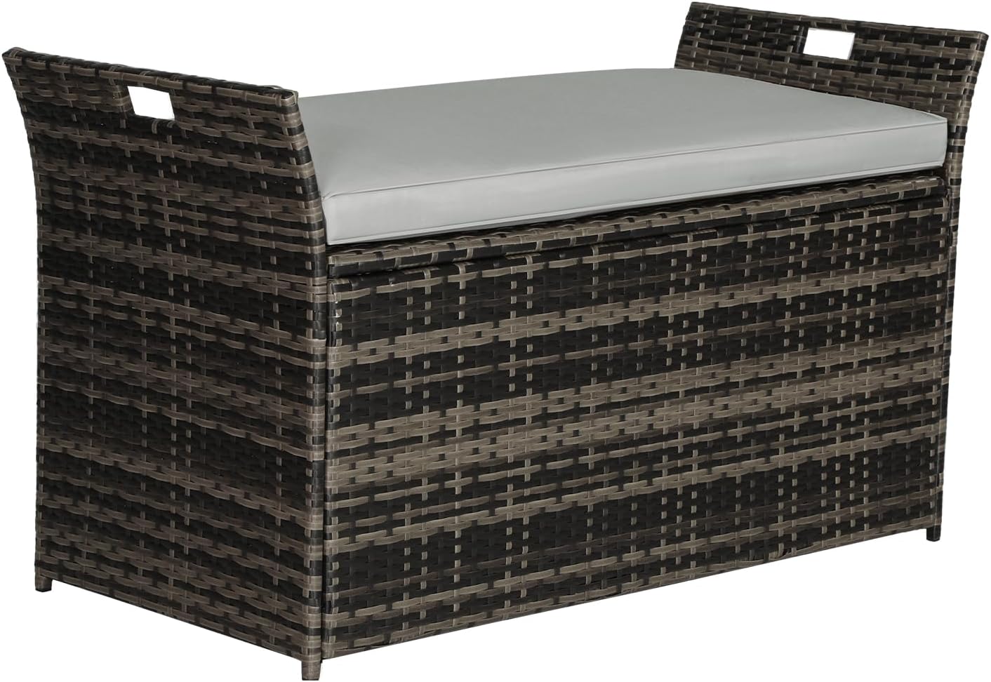 90 Gallon Outdoor Wicker Storage Bench with Cushion, Patio PE Rattan Deck Box with Handles (Gray), Grey