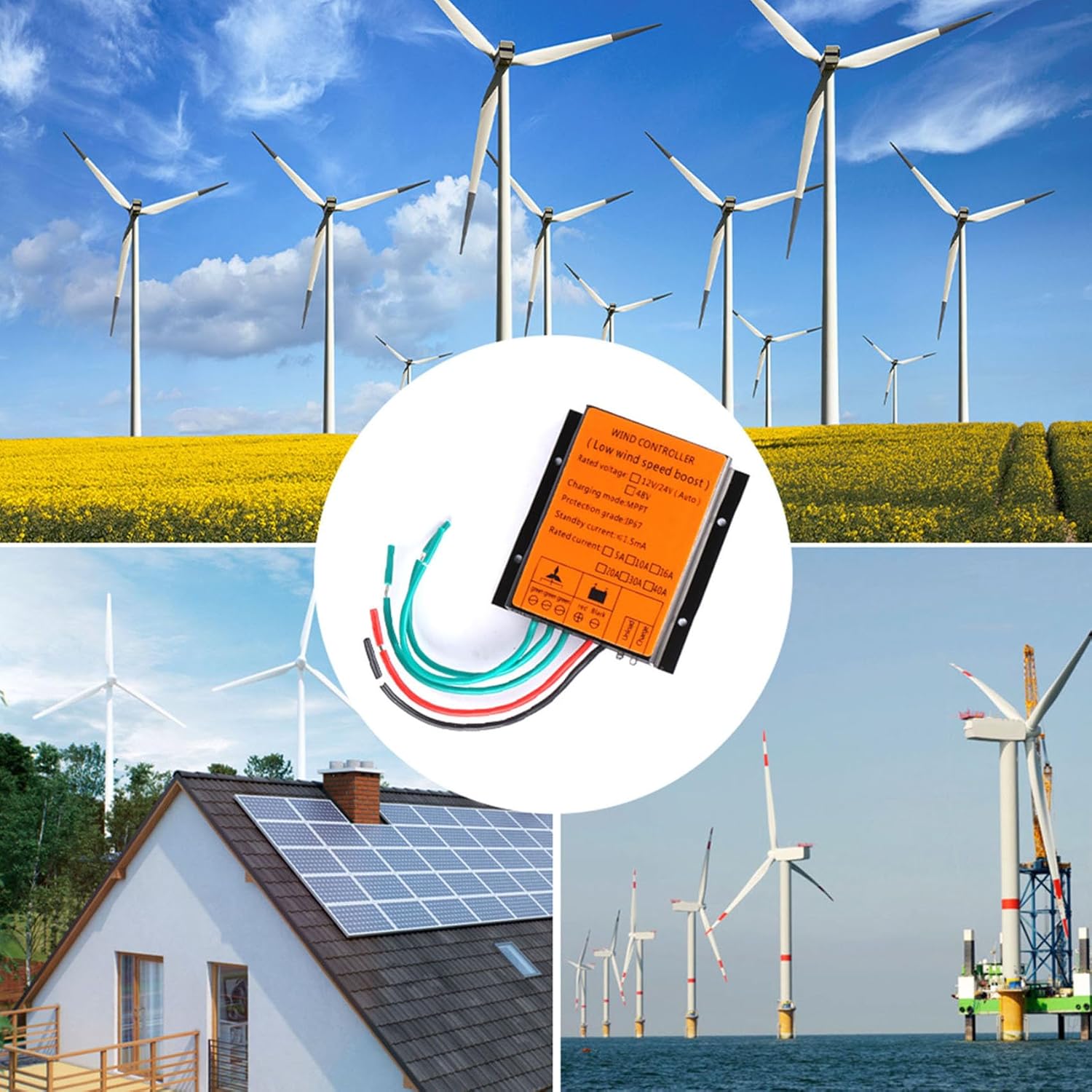 12V, Automatic Waterproof Wind Turbine Charge Controller 12V 24V 48V Low Wind Speed Portable Wind Turbine Wind Charge Controllerwind (8000W)