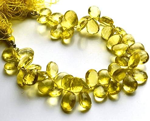 1 strand natural 8 inch super rare lemon quartz faceted pear shape beads briolettes size 12 to 13 mm