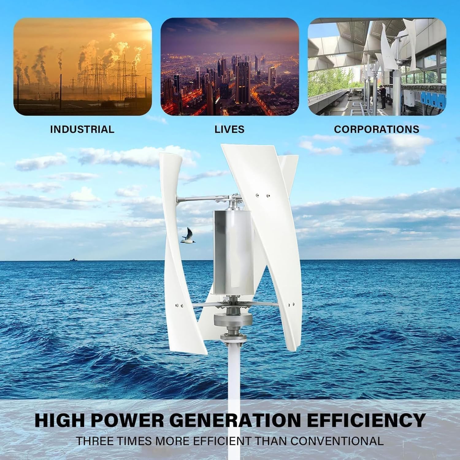 10000W 220V Wind Turbine Windmill Generator Kit, 12V 24V 48V Permanent Maglev Turbine Generator W/Controller, for Home Street Lighting Boat,White