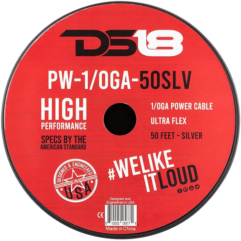 DS18 PW-1/0GA-50SLV 1/0-GA Ultra Flex CCA Ground Power Cable 50 Feet - Silver - Used for Wiring High Powered Car Amplifiers, Audio Home Speaker Stereo, RV Automotive, Welding Battery Cable