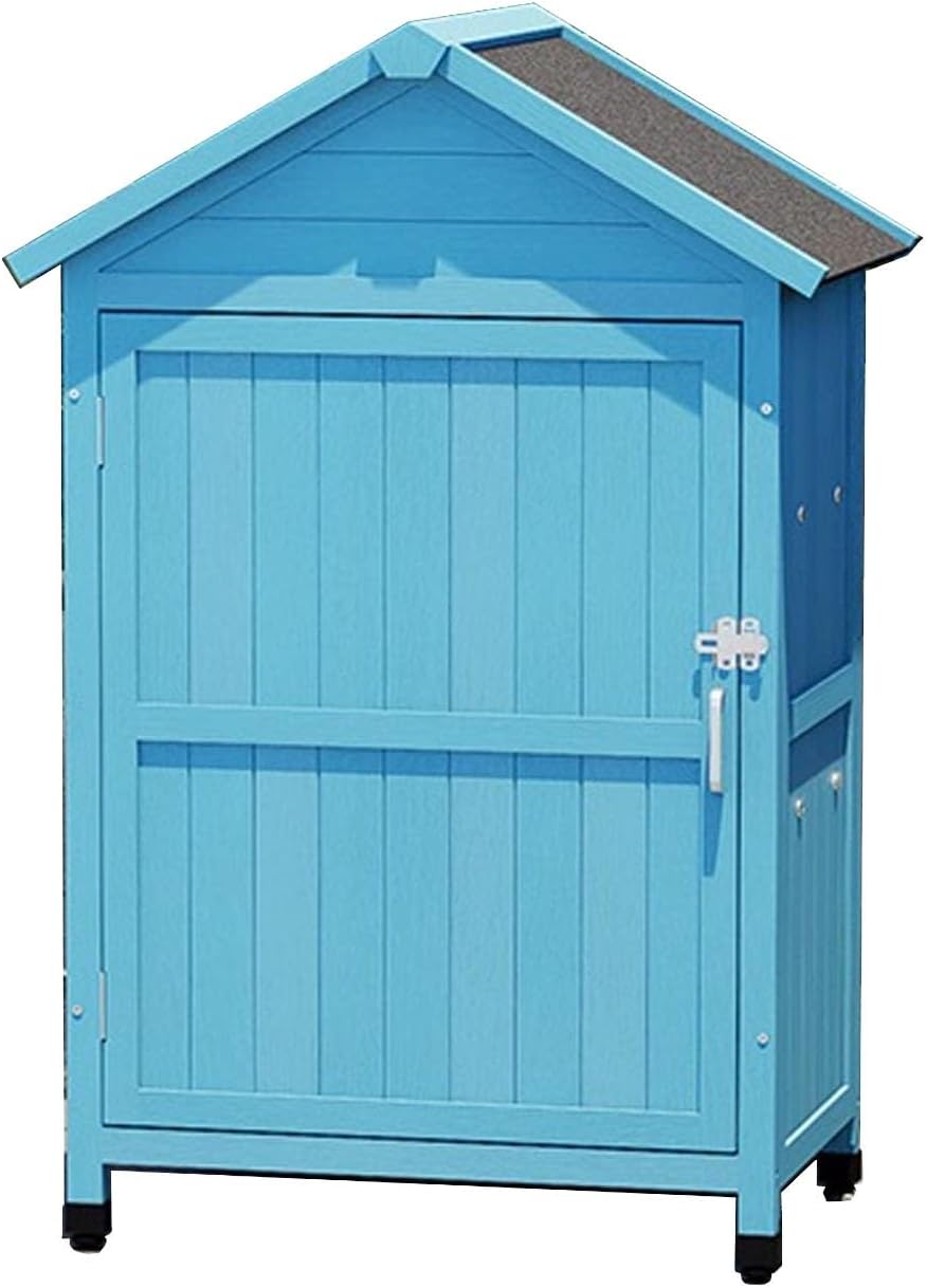 Outdoor Storage Cabinet with Doors and Shelves Heightening Foot Pads Outdoor Storage Bins with Lock Large Space Easy to Assemble(Blue)