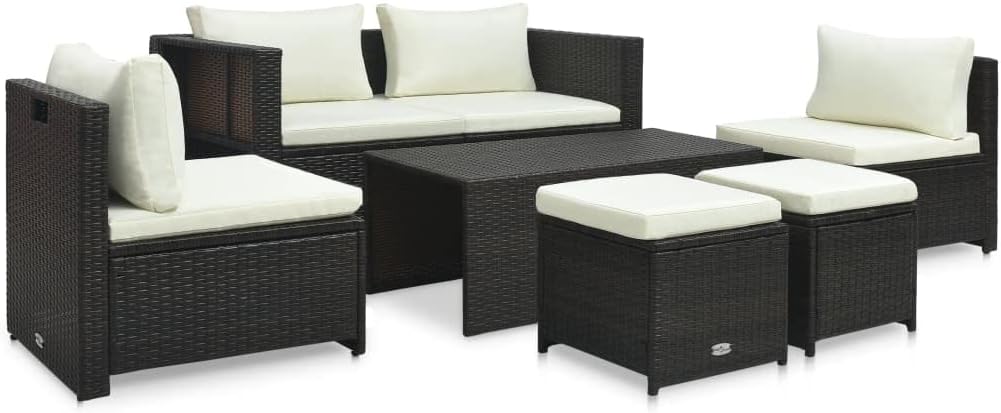 6 Piece Garden Lounge Set with Cushions Poly Rattan Brown,Stylish Poly Rattan Lounge Set with Footrests and Cushions for Patio and Garden Patio Furniture, Outdoor Furniture Sets