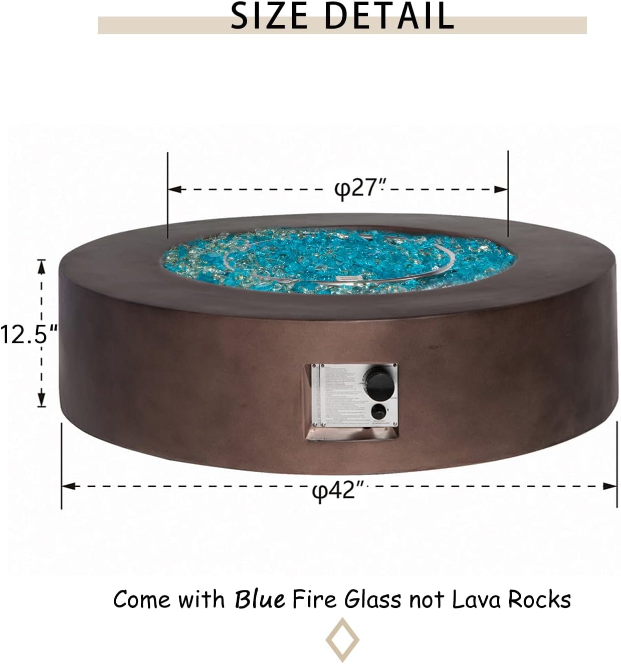 HOMPUS Propane Patio Fire Pit Table with Wind Guard, Lava Rocks and Rain Cover for Outdoor Leisure Party,50,000 BTU 42-inch Round Bronze Concrete Fire Table