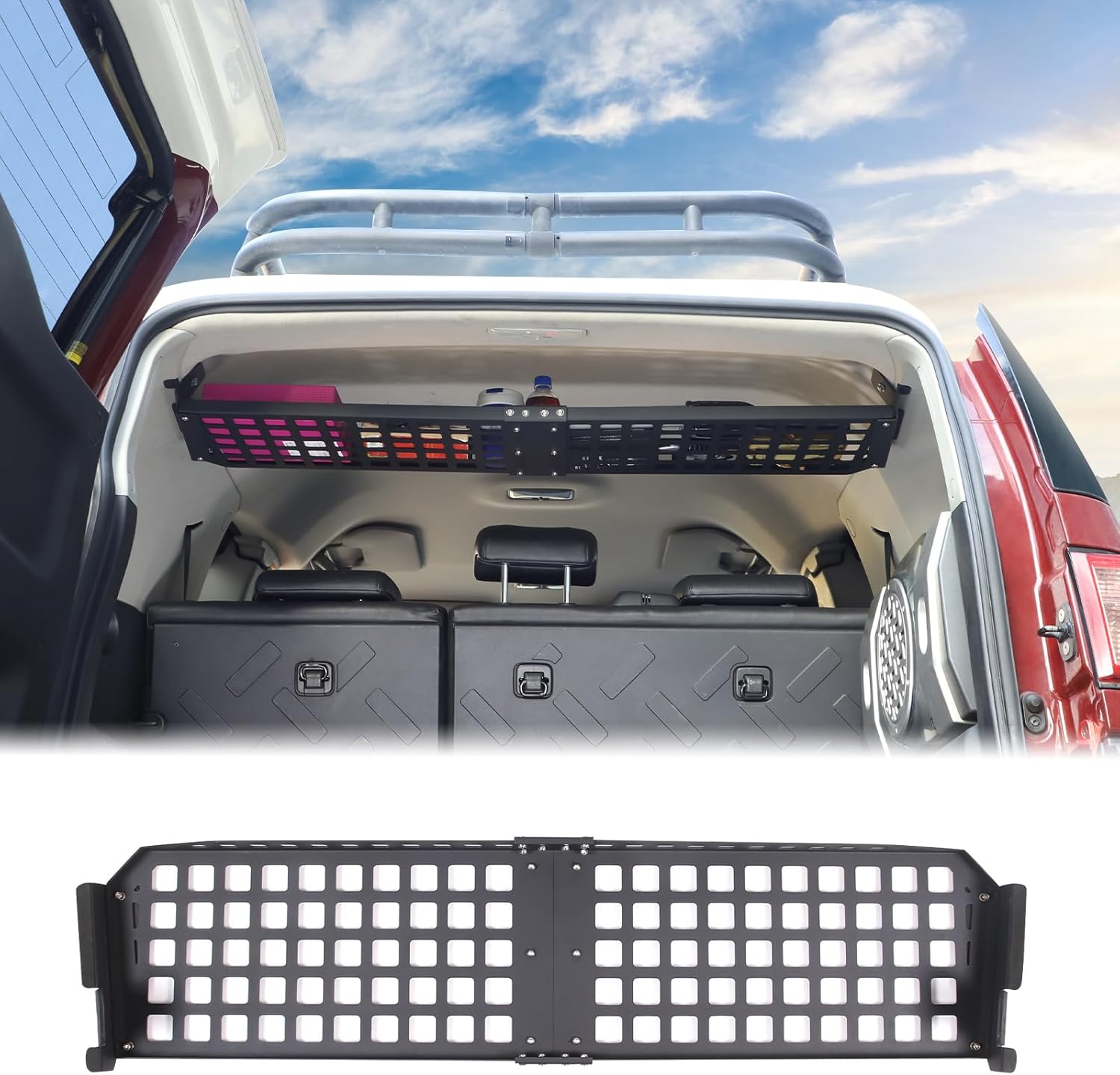 Car Trunk Roof Cargo Storage Rack Shelf Fit Toyot@a FJ Cruiser 2007-2021 Inner Rear Roof Panel Hanging Organizer Mount Bracket Rear Trunk Cargo Rack Storage Holder Overhead Panel Expansion Accessories