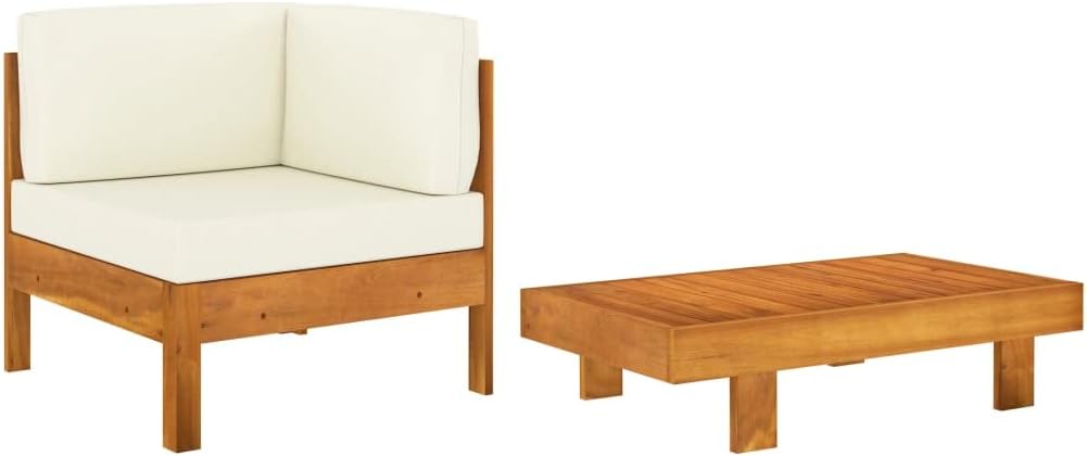 2 Piece Patio Lounge Set with Cream White Cushions Acacia Wood,Premium Outdoor Acacia Wood Patio Sofa and Table Set with Comfortable Cushions for AllYear Relaxation Patio Furniture Sets, Conversation