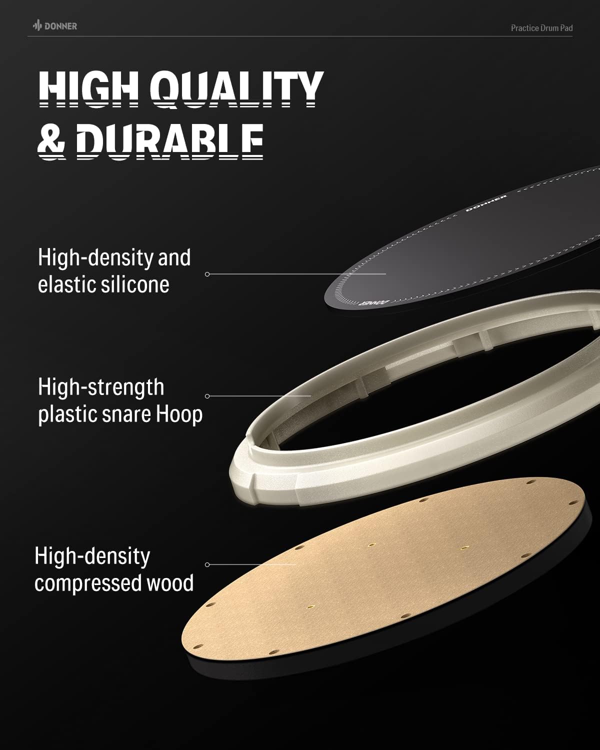 Donner Drum Practice Pad & Stand Kit with 12'' Silent Marching Pad, Drumsticks, Backpack - Adjustable Fits 10''-14'' Drums (White)