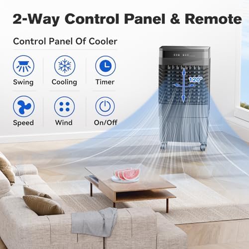 Auertech 5.5 Gal Swamp Cooler, 1800 CFM Portable Evaporative Air Cooler with 3 Speeds, Remote, 12H Timer, 120°Oscillation, Portable Air Coolers for Room, Garage, Bedroom