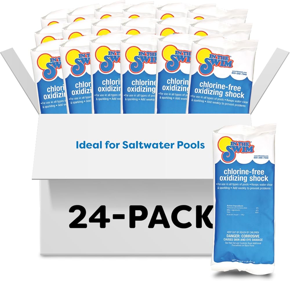 In The Swim Chlorine-Free Pool Shock - Quick Dissolving, Fast-Acting, Shock-Oxidizer for Swimming Pools, Spas, and Salt Chlorinated Pools Compatible - 24 x 1 Pound Bags