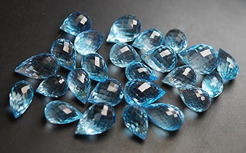 4 pcs,side drilled,56 carats,sky blue topaz micro faceted drops shaped briolettes,16-17mm