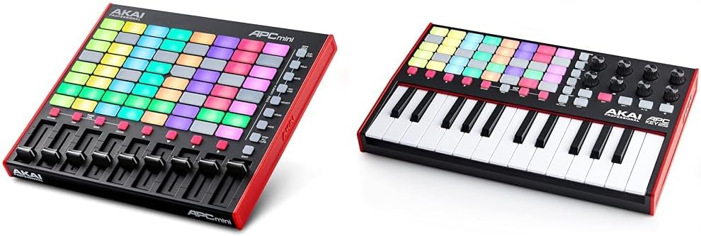 AKAI Professional APC Mini MK2 - USB MIDI Pad Controller for Clip Launching with Ableton Live Lite, 64 RGB Pads & Professional APC Key 25 MK2-25-Key USB MIDI Keyboard Controller