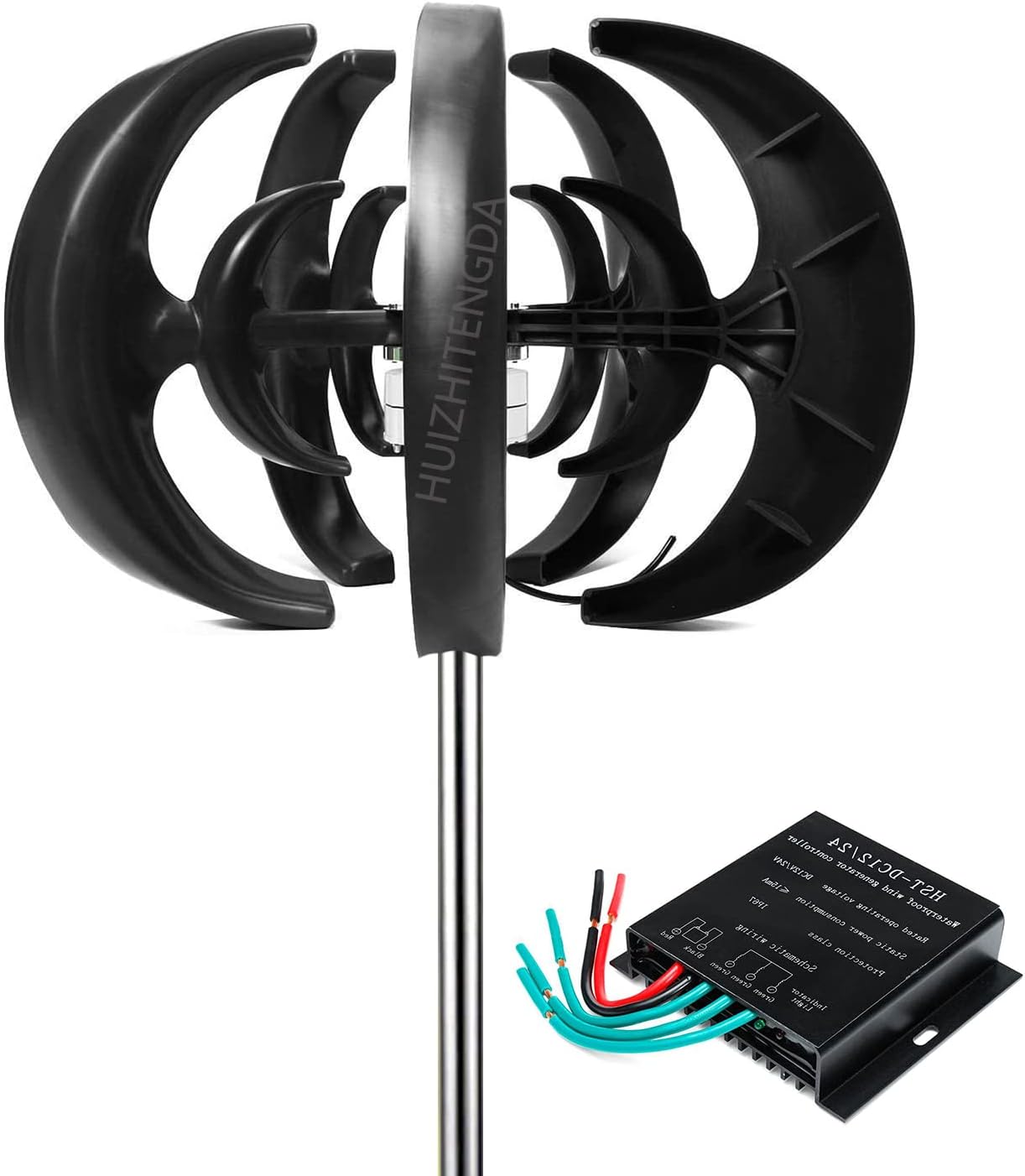 12V 24V 48V 2000W Wind Turbine Kit, 5 Blade Wind Power Generator W/Controller Portable Wind Power Turbine Generator for Home, Outdoor, Garden Lighting (Black),24V