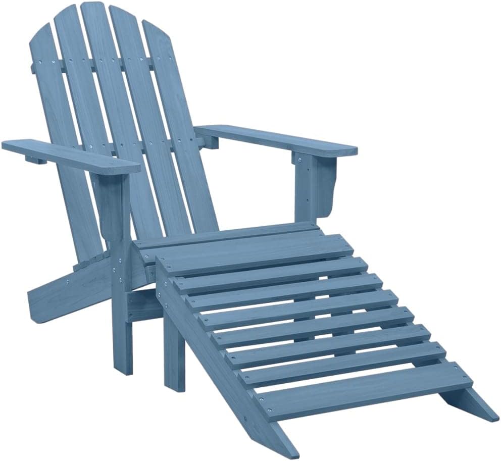 Patio Adirondack Chair with Ottoman Solid Fir Wood Blue,Adirondack Chair with Ottoman Comfortable and Durable Outdoor Patio Furniture Outdoor Furniture, Outdoor Chairs