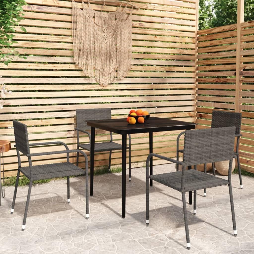 5 Piece Patio Dining Set Gray,Sturdy Outdoor Dining Set: WeatherResistant PE Rattan Chairs with Black Steel Glass Table Furniture Sets for Patio, Lawn & Garden