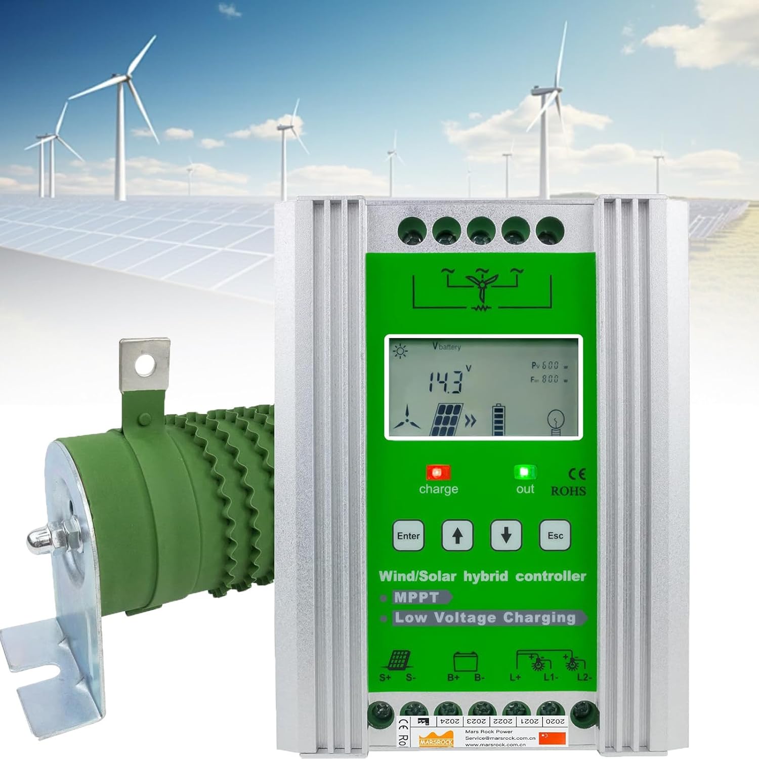 MPPT Wind Solar Hybrid Charge Controller 12V 24V 48V LCD Energy Charge Controller 6000W Wind 8000W Solar PV for Solar Panel for Wind Turbines,48v